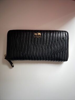 Coach Madison Accordion Black Leather Zip Around